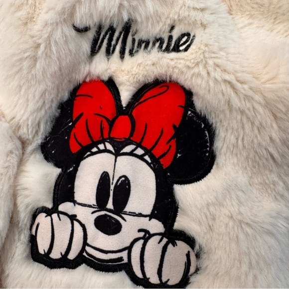 Disney Minnie Mouse Girls Faux Fur White Coat Jacket W/ Hood & Bow Size 3T - Picture 3 of 10
